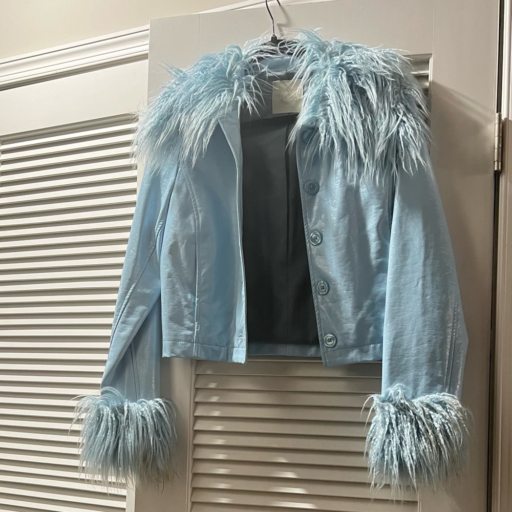 Clueless Patent Leather Faux Mongolian Fur Jacket